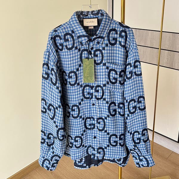 定番グッチ ジャンボGG n級品 チェック ウール シャツ ロゴ gup10199